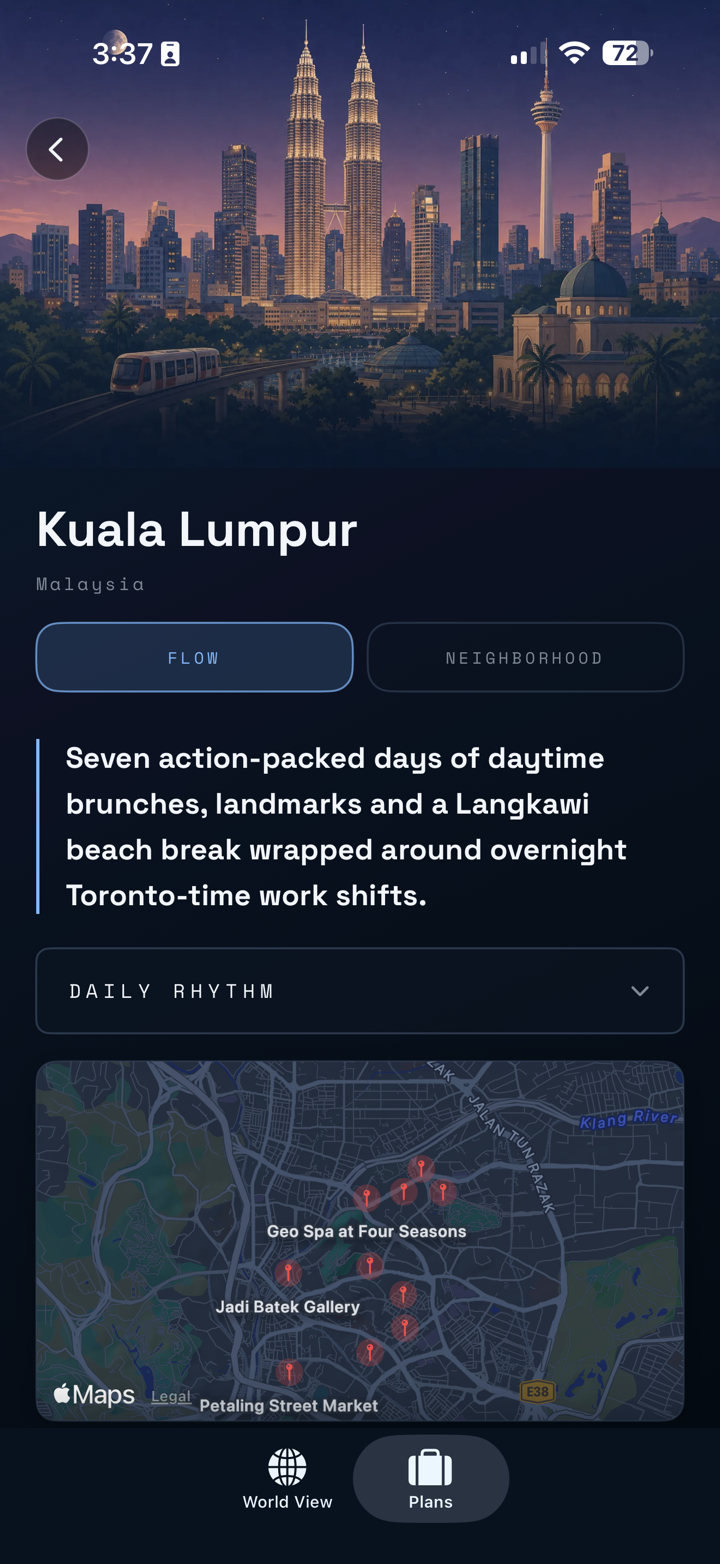 Noma preview showing a mapped trip plan.