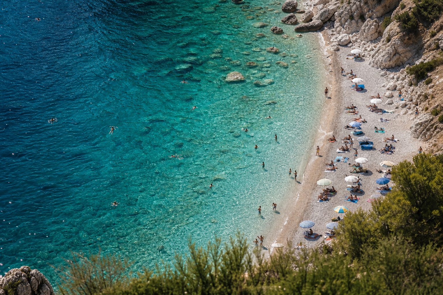 Clear coastal water beside a beach